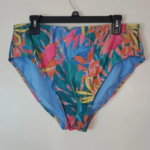 Kona Sol Bright Floral Bikini Size Extra Large High-Rise Bottoms Tie Top - Picture 5 of 12